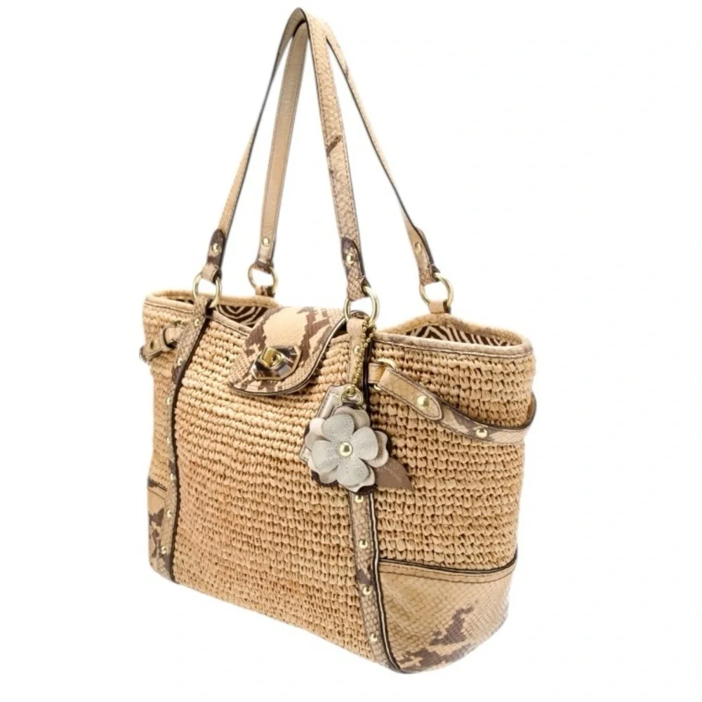 COACH Natalie Weekender Straw Leather Python Turn Lock Tote Bag 16839 $398